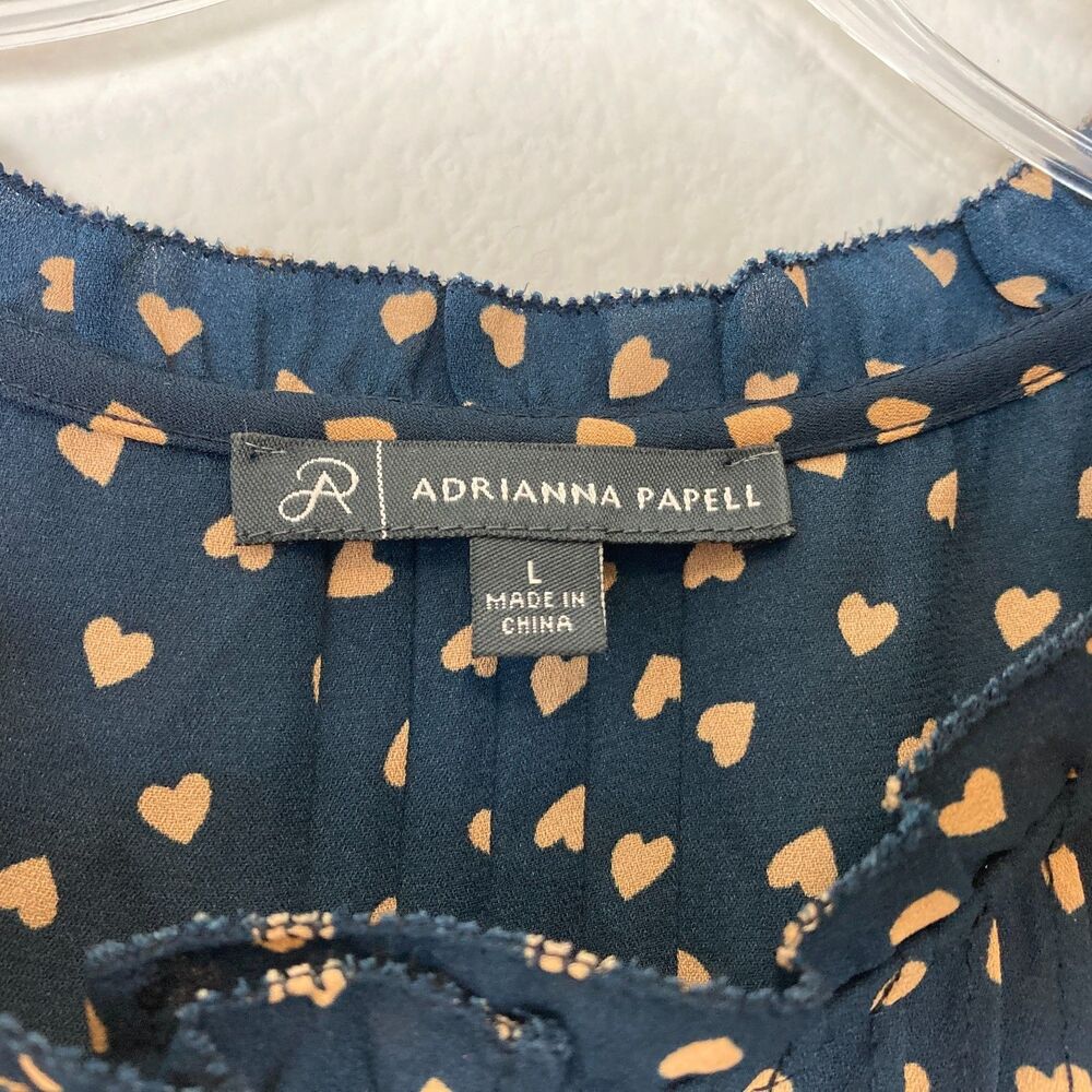 Adrianna Papell Women's Popover Blouse Size L Black Brown Hearts Office - Picture 4 of 6